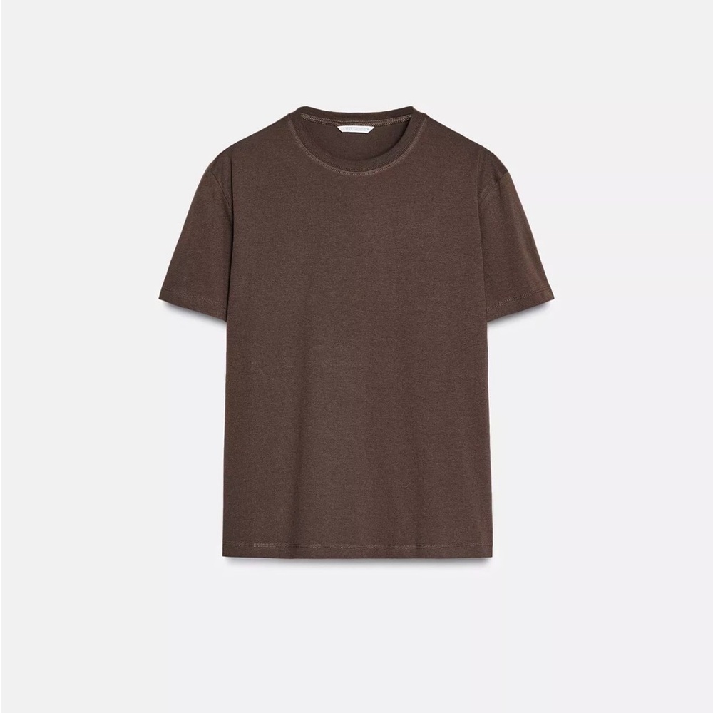 Zara Women Basic Cotton Crew Neck T Shirt Dark Brown